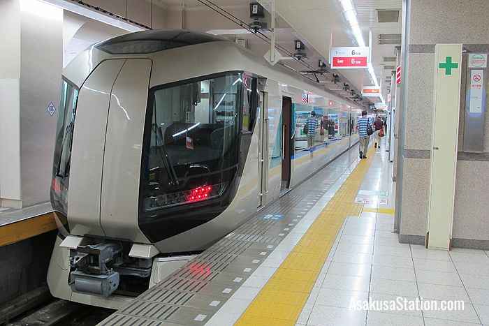 A Limited Express Revaty service at Platform 4 Tobu Asakusa Station
