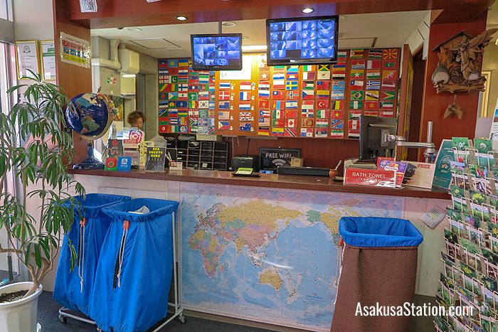 The reception desk at Sakura Hostel Asakusa