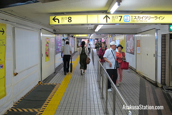 The way to Exits 7 and 8 to Tobu Asakusa Station and the Ekimise