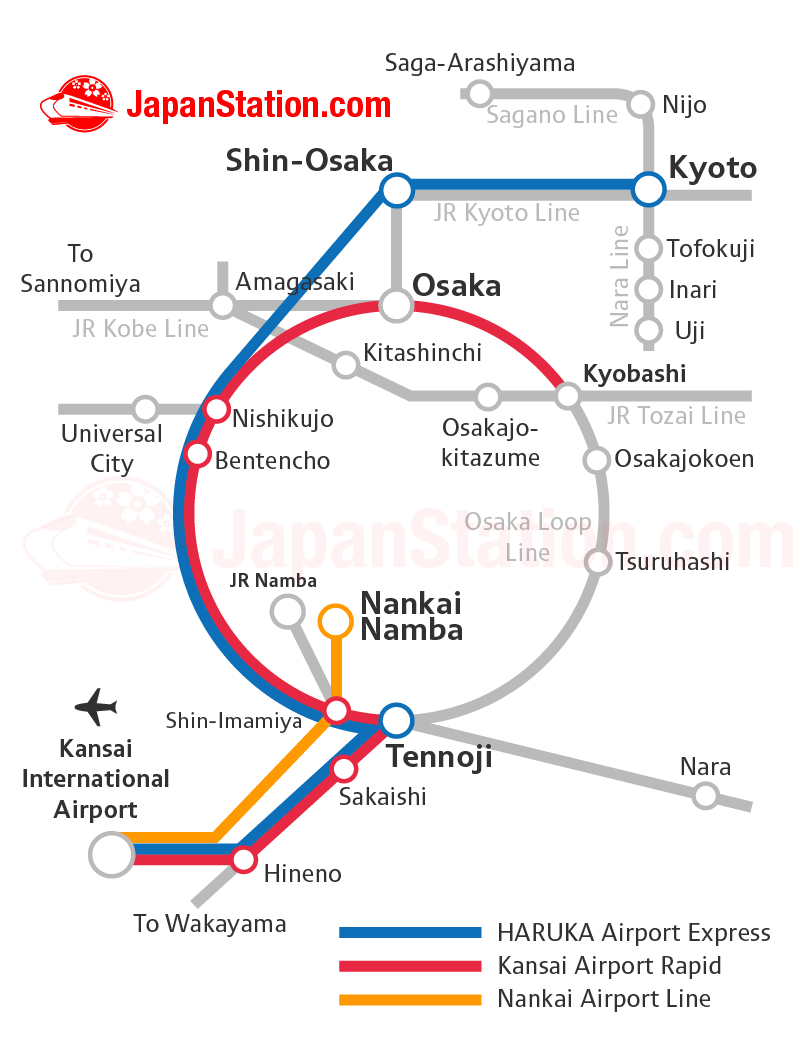 Transportation from Kansai International Airport to Osaka Map