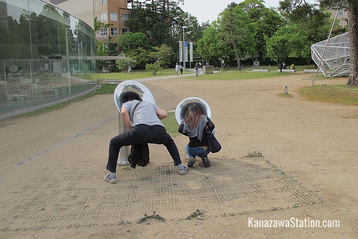 There are several mysterious artworks outside the museum
