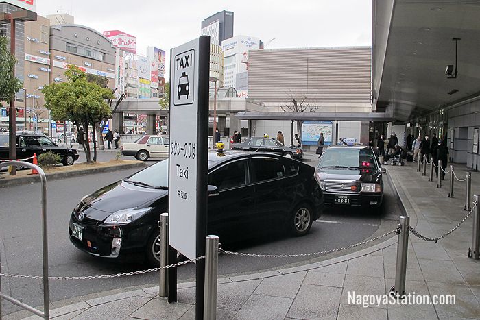 The taxi rank outside the Taiko Dori Exit on Nagoya Station’s west side