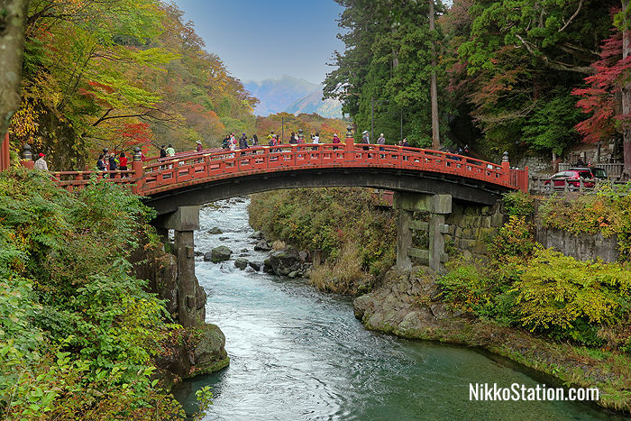 Visitors crossing the bridge