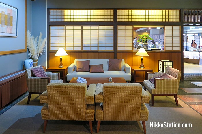 A seating area in the hotel mini-library