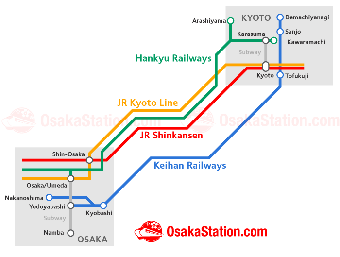 Osaka to Kyoto Transportation Map