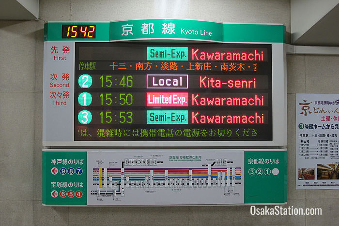 Departure times for the Hankyu Kyoto Line