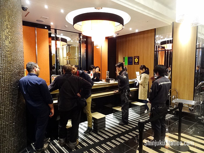 The hotel has a small but glitzy lobby with check-in machines