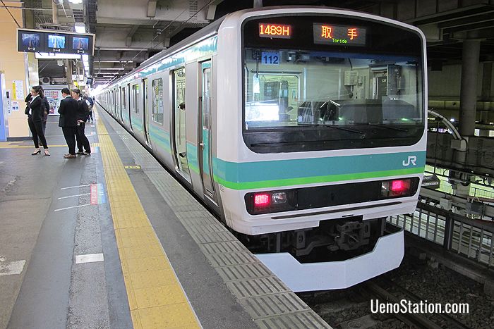 A Joban Line Rapid Service bound for Toride at Platform 12 JR Ueno Station