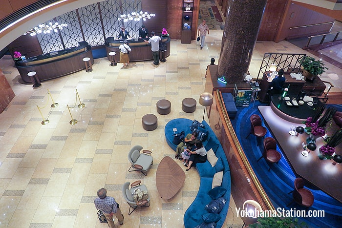 The hotel lobby and reception desk
